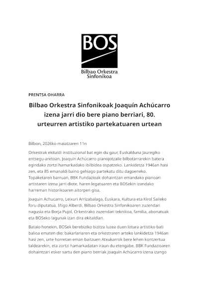 La BOS bautiza con el nombre de Joaquín Achúcarro su nuevo piano La BOS bautiza con el nombre de Joaquín Achúcarro su nuevo piano