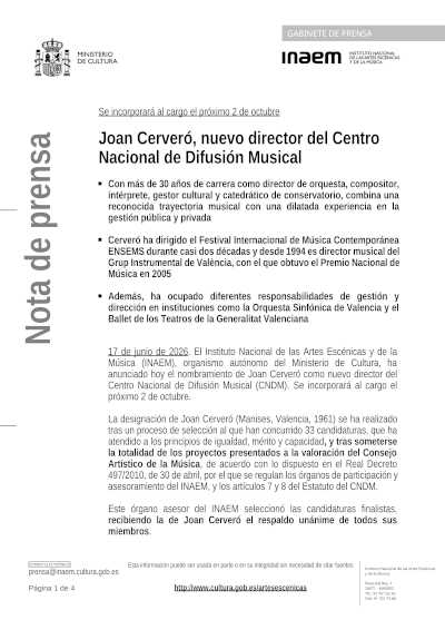 Joan Cerveró, nuevo director del CNDM Joan Cerveró, nuevo director del CNDM