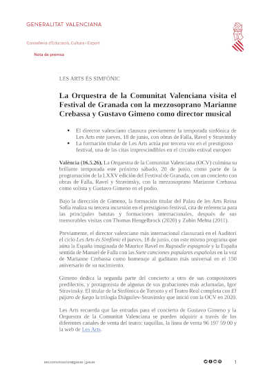 Gustavo Gimeno dirige a la OCV en Les Arts y el Festival de Granada Gustavo Gimeno dirige a la OCV en Les Arts y el Festival de Granada