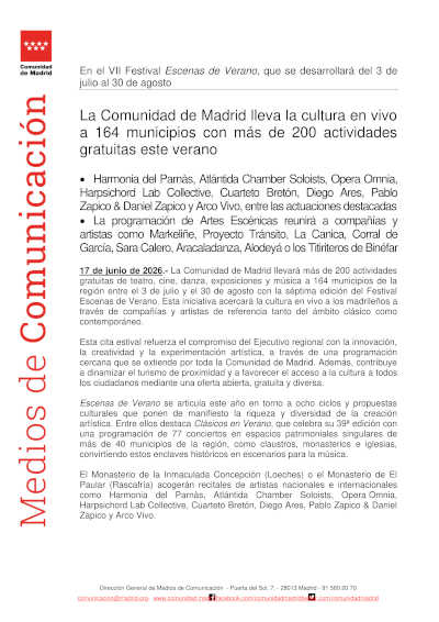 Festival Escenas de Verano 2026 incluye 77 conciertos de Clásicos en Verano Festival Escenas de Verano 2026 incluye 77 conciertos de Clásicos en Verano