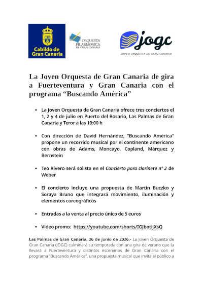 La Joven Orquesta de Gran Canaria gira con «Buscando América»