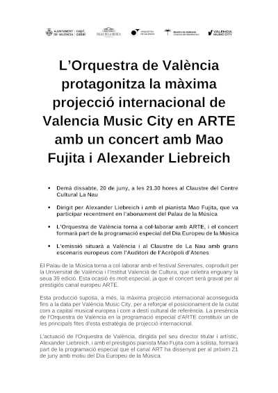 La Orquesta de València y Mao Fujita inauguran Serenates 2026 en ARTE La Orquesta de València y Mao Fujita inauguran Serenates 2026 en ARTE