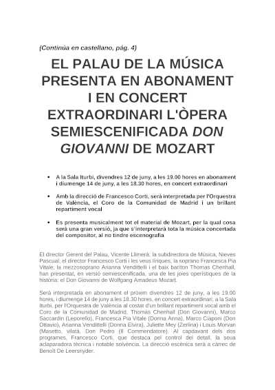 Don Giovanni de Mozart en el Palau de la Música de València Don Giovanni de Mozart en el Palau de la Música de València