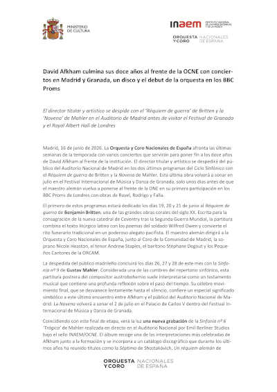 David Afkham se despide de la OCNE tras doce años al frente David Afkham se despide de la OCNE tras doce años al frente