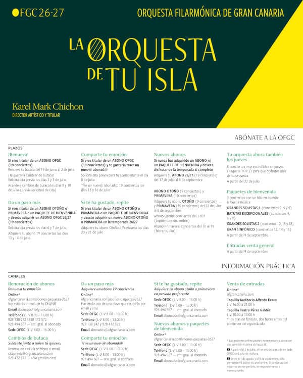 La Orquesta Filarmónica de Gran Canaria presenta la temporada 2026-2027, última de Karel Mark Chichon La Orquesta Filarmónica de Gran Canaria presenta la temporada 2026-2027, última de Karel Mark Chichon