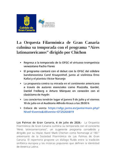 La OFGC cierra temporada con “Aires latinoamericanos”, Chichon y Pacho Flores La OFGC cierra temporada con “Aires latinoamericanos”, Chichon y Pacho Flores