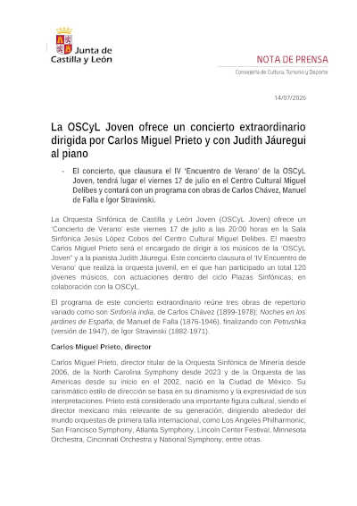 La OSCyL Joven reúne a Judith Jáuregui y Carlos Miguel Prieto La OSCyL Joven reúne a Judith Jáuregui y Carlos Miguel Prieto