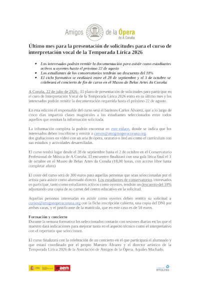 Curso de interpretación vocal con Carlos Álvarez: solicitudes hasta el 22 de agosto Curso de interpretación vocal con Carlos Álvarez: solicitudes hasta el 22 de agosto