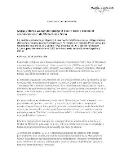 María Dolores Gaitán recibe el reconocimiento de la Reina Sofía en el Teatro Real María Dolores Gaitán recibe el reconocimiento de la Reina Sofía en el Teatro Real