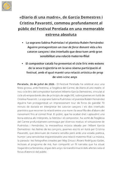 «Diario di una madre» conmueve en su estreno absoluto en el Festival Peralada