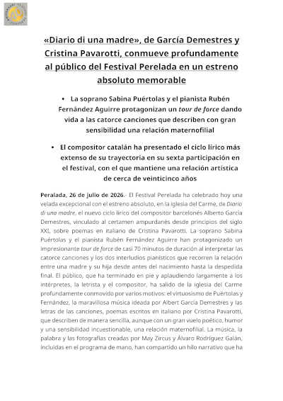 «Diario di una madre» conmueve en su estreno absoluto en el Festival Peralada