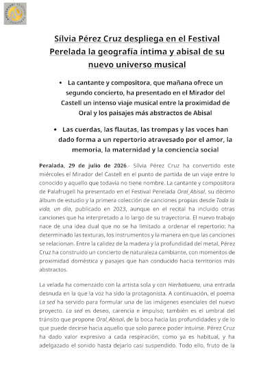 Sílvia Pérez Cruz lleva Oral_Abisal al Festival Perelada