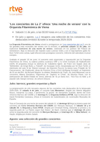 Los conciertos de La 2 recupera en verano a la Filarmónica de Viena, Bach y grandes orquestas Los conciertos de La 2 recupera en verano a la Filarmónica de Viena, Bach y grandes orquestas