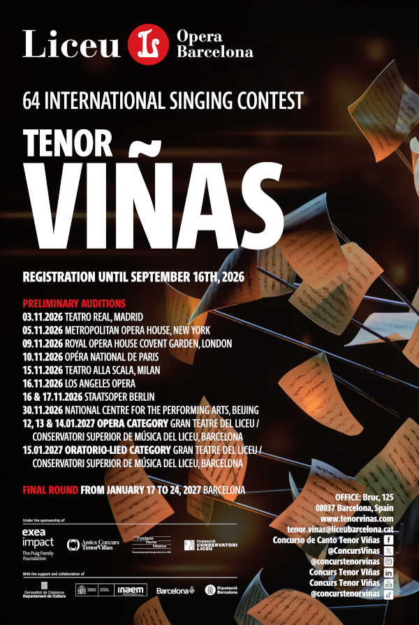 Abiertas las inscripciones para la 64.ª edición del Concurso Internacional de Canto Tenor Viñas Abiertas las inscripciones para la 64.ª edición del Concurso Internacional de Canto Tenor Viñas