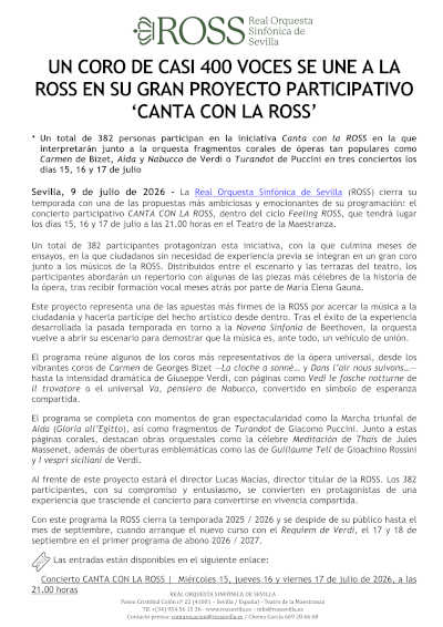 Canta con la ROSS reúne a 382 voces junto a la Sinfónica de Sevilla Canta con la ROSS reúne a 382 voces junto a la Sinfónica de Sevilla