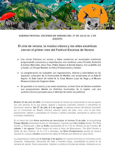 Escenas de Verano cierra julio con música clásica, cine y artes escénicas en Madrid Escenas de Verano cierra julio con música clásica, cine y artes escénicas en Madrid