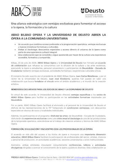 ABAO Bilbao Opera y la Universidad de Deusto refuerzan su alianza ABAO Bilbao Opera y la Universidad de Deusto refuerzan su alianza