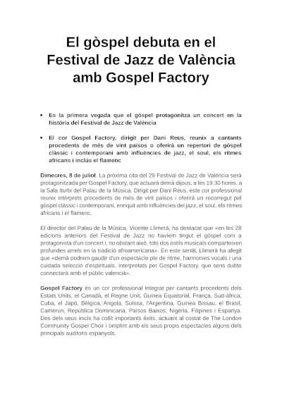 Góspel en el Festival de Jazz de València con Gospel Factory Góspel en el Festival de Jazz de València con Gospel Factory
