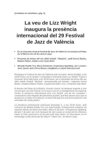 Lizz Wright en el Festival de Jazz de València: regreso al Palau con Shadow Lizz Wright en el Festival de Jazz de València: regreso al Palau con Shadow