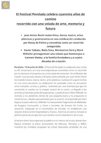 El Festival Peralada conmemora cuatro décadas de excelencia artística El Festival Peralada conmemora cuatro décadas de excelencia artística