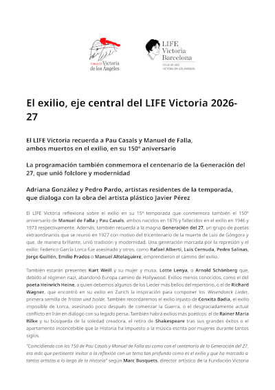 El LIFE Victoria 2026-27 dedica su temporada al exilio El LIFE Victoria 2026-27 dedica su temporada al exilio