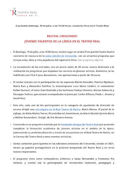 Crescendo 2026 concluye su sexta edición con un recital en el Teatro Real