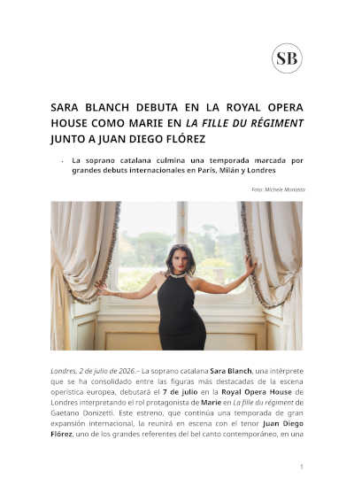 Sara Blanch debuta en la Royal Opera House con Juan Diego Flóres Sara Blanch debuta en la Royal Opera House con Juan Diego Flóres