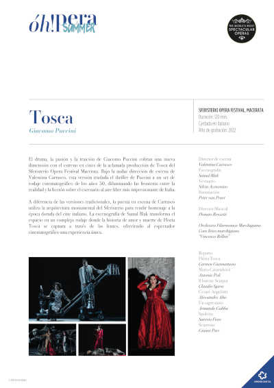 Tosca inaugura el Festival óh!pera Summer en cines con Versión Digital Tosca inaugura el Festival óh!pera Summer en cines con Versión Digital