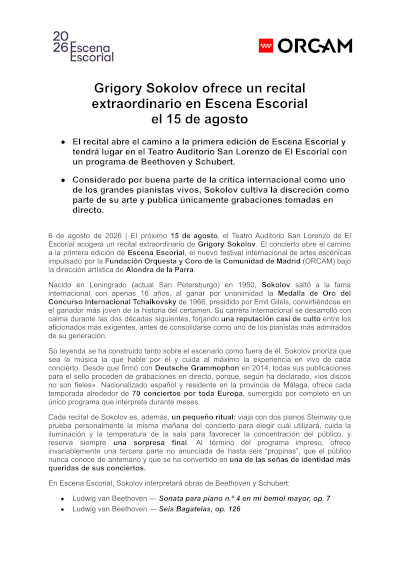 Grigory Sokolov abre el camino a Escena Escorial con Beethoven y Schubert Grigory Sokolov abre el camino a Escena Escorial con Beethoven y Schubert
