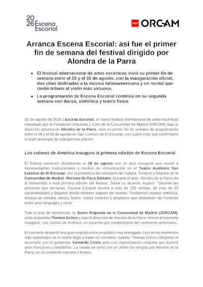 Escena Escorial arranca con Alondra de la Parra Escena Escorial arranca con Alondra de la Parra