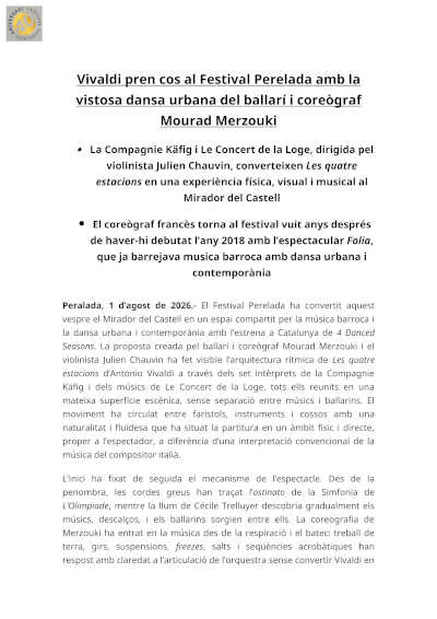 Le Concert de la Loge y la Compagnie Käfig llevan a Vivaldi al Festival Perelada Le Concert de la Loge y la Compagnie Käfig llevan a Vivaldi al Festival Perelada