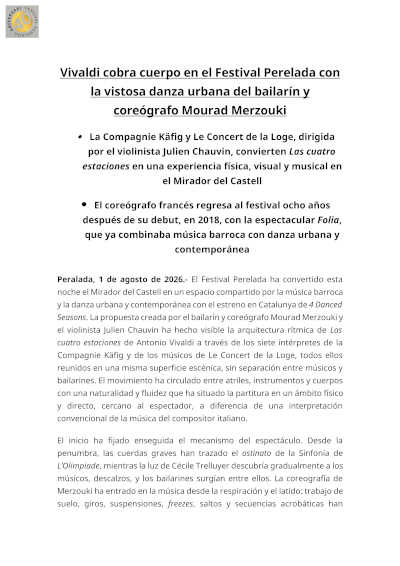 Le Concert de la Loge y la Compagnie Käfig llevan a Vivaldi al Festival Perelada Le Concert de la Loge y la Compagnie Käfig llevan a Vivaldi al Festival Perelada