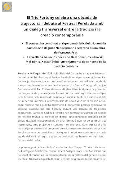 El Trio Fortuny debuta en Peralada junto a Judit Neddermann