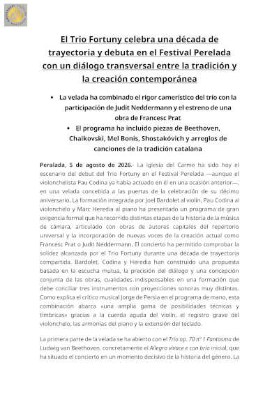 El Trio Fortuny debuta en Peralada junto a Judit Neddermann