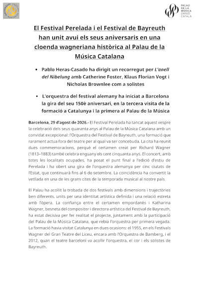 Festival Peralada clausura sus 40 años con la Orquesta de Bayreuth Festival Peralada clausura sus 40 años con la Orquesta de Bayreuth