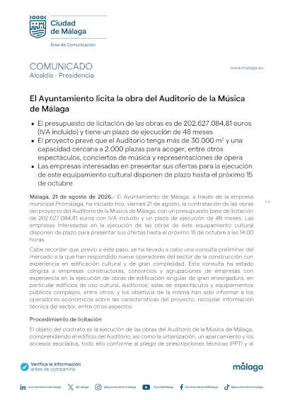 Málaga licita su Auditorio de la Música por 202,6 millones Málaga licita su Auditorio de la Música por 202,6 millones