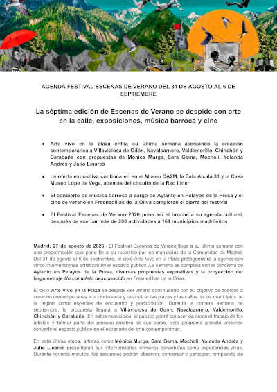 Escenas de Verano 2026 se despide con música barroca, arte y cine Escenas de Verano 2026 se despide con música barroca, arte y cine