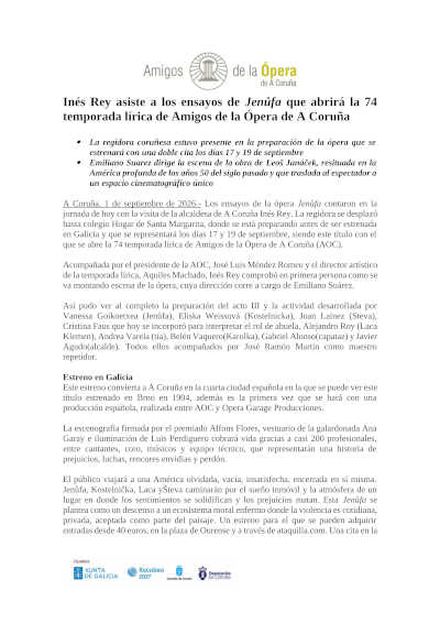 La alcaldesa de A Coruña visita los ensayos de Jenůfa La alcaldesa de A Coruña visita los ensayos de Jenůfa