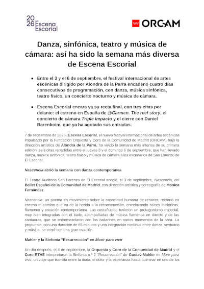 El Festival Escena Escorial encara su recta final tras seis citas El Festival Escena Escorial encara su recta final tras seis citas