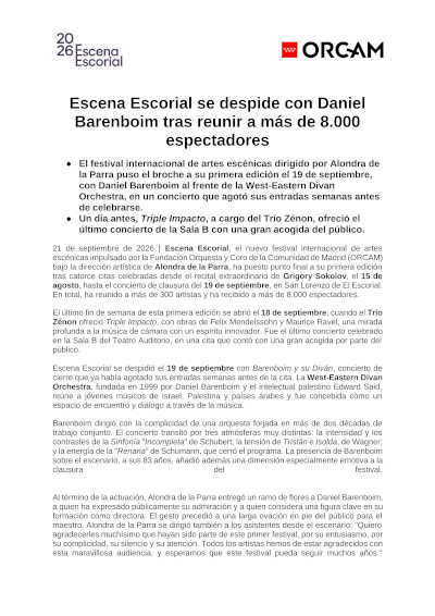 Escena Escorial: 8.000 espectadores y cierre con Barenboim Escena Escorial: 8.000 espectadores y cierre con Barenboim