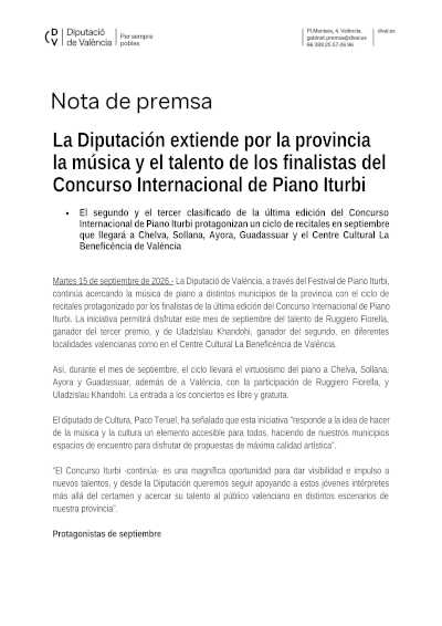 Los finalistas del Premio Iturbi recorren la provincia de Valencia Los finalistas del Premio Iturbi recorren la provincia de Valencia
