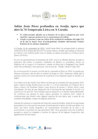 Julián Jesús Pérez analiza Jenůfa antes de su estreno en A Coruña Julián Jesús Pérez analiza Jenůfa antes de su estreno en A Coruña