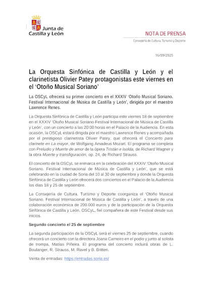 La OSCyL y Olivier Patey interpretan a Mozart en el Otoño Musical Soriano La OSCyL y Olivier Patey interpretan a Mozart en el Otoño Musical Soriano