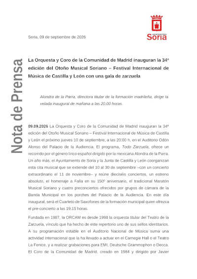 Alondra de la Parra abre el Otoño Musical Soriano con zarzuela Alondra de la Parra abre el Otoño Musical Soriano con zarzuela