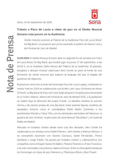 Paco de Lucía Music for Big Band llega al Otoño Musical Soriano Paco de Lucía Music for Big Band llega al Otoño Musical Soriano