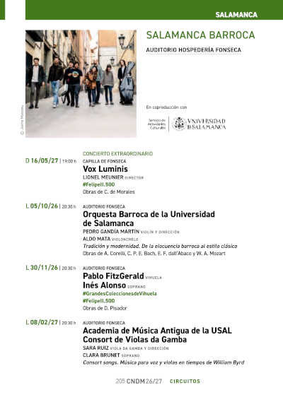 Salamanca Barroca 2026/27: CNDM y USAL presentan ocho conciertos Salamanca Barroca 2026/27: CNDM y USAL presentan ocho conciertos