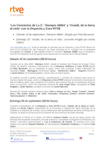 «Los conciertos de La 2» con Siempre ABBA, Raquel Albarrán, Ekaterina Antipova e Iván López «Los conciertos de La 2» con Siempre ABBA, Raquel Albarrán, Ekaterina Antipova e Iván López