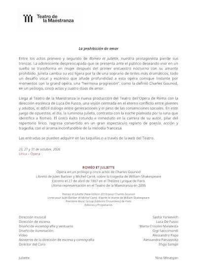 Roméo et Juliette regresa al Teatro de la Maestranza Roméo et Juliette regresa al Teatro de la Maestranza