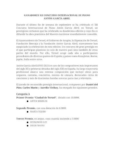 Artur Mikhlin gana el XII Concurso Internacional de Piano Antón García Abril Artur Mikhlin gana el XII Concurso Internacional de Piano Antón García Abril