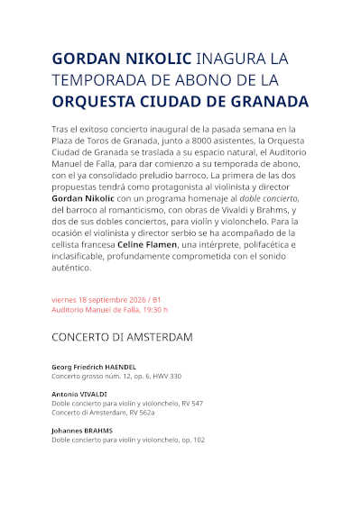 Gordan Nikolic inaugura la temporada de abono de la Orquesta Ciudad de Granada Gordan Nikolic inaugura la temporada de abono de la Orquesta Ciudad de Granada